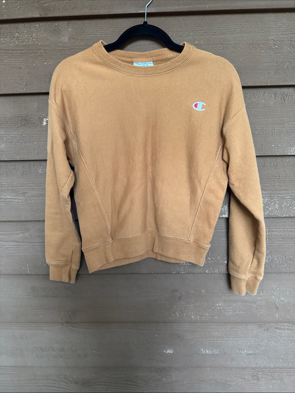 Champion Reverse Weave Women's Crewneck Sweatshirt in Caramel size XS